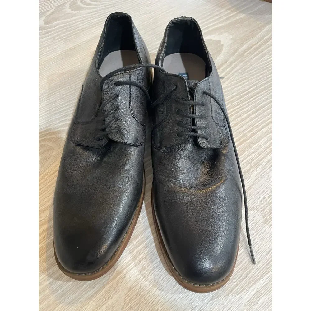 New Florsheim Black Plain Toe Lace-Up Leather Oxford Men 8 D/ 15084-001 RET $130